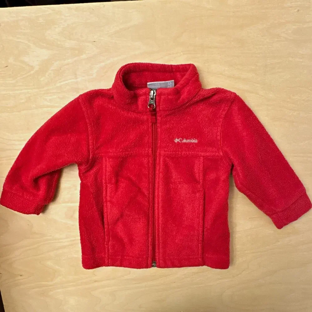 Columbia Fleece Full Zip Jacket Red 6-12 Months Unisex Logo Long Sleeve